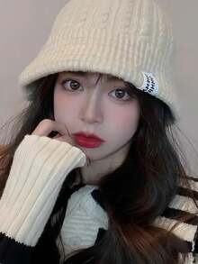 1pc Unisex Autumn/Winter Korean Style Ins Beanie Hat, Warm Ear Protection Knitted Cap, Thick Double Layer Winter Warm - Multicolor - View 3