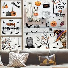 Decoracin de Ventana de Halloween, Pegatinas para Decoracin de Ventana, Calcomanas Etiqueta Engomada Esttica de Cristal para de Halloween, Fantasma Gato Calabaza Spider Murcilago - Negro Morado naranja y Blanco - Ver 8
