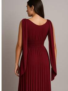 Long Pleated Dress V-Neckline Bridesmaid Dress For Wedding Graduation And Parties - Gỗ đỏ - Xem 2