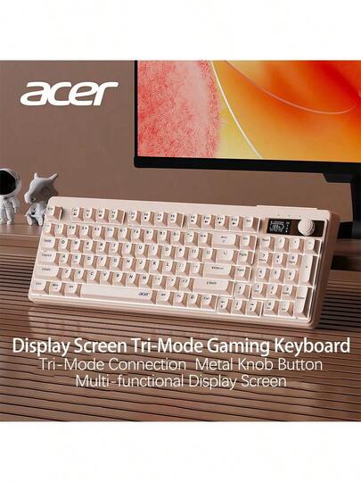 Acer OKW 222 Soft Keyboard, Wired Bluetooth 2.4G Tri-Mode Connection, Smart Battery Monitoring, Compact 90-Key Layout, Suitable For Multi-Scene Office And Gaming, Brown