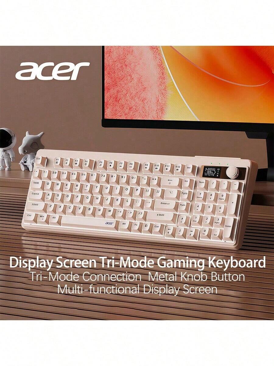 Acer Bàn phím mềm OKW 222, Kết nối Bluetooth 2.4G ba chế độ có dây, Giám sát pin thông minh, Bố cục 90 phím nhỏ gọn, Thích hợp cho văn phòng đa cảnh và chơi game, Màu nâu - Màu nâu - Xem 1