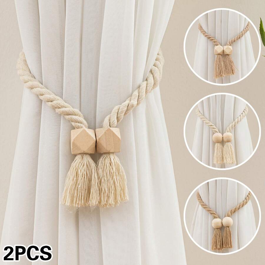 2 Pcs Strong Magnetic Curtain Tiebacks, Curtain Holdbacks, Outdoor Curtain Tiebacks, Hand-Woven Curtain Ties – Suitable For Halloween And Christmas Decorations,Room Decor