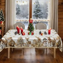 1/36pcs Christmas Elk, Christmas Tree, Snowman Pattern Table Decoration Tablecloth - 100% Polyester Rectangular Table Round Table Embossed Tablecloth, Suitable For Holiday Parties, Family Gatherings, Festive Atmosphere Decoration - 09 - View 7
