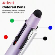 Multicolor Pen In One Sleek Metallic 4 Color Ballpoint Pens Medium Point 1.0mm Retractable Ball Pen With Stylus Tip Journaling Planner Pens For Nursing School Office Supplies 3 Pack Blue - 紫色 - 查看 2