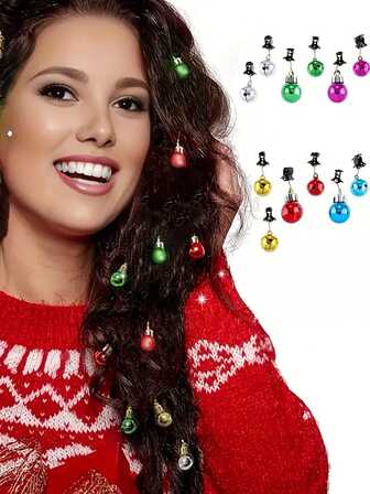 12pcs Christmas Beard Ornaments Colorful Christmas Hair Baubles Christmas Beard Ornaments For Women Holiday Cosplay Party Costume Christmas Decorations Winter Room Decor Christmas Decorations Home Christmas Gifts Christmas Decor