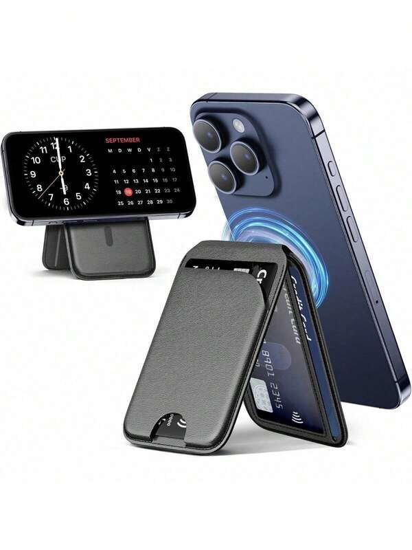 Magnetic Multifunctional Phone Stand And Card Holder, Ultra-Thin Genuine PU Leather Design - Strong Magnetic Wallet For IPhone 16/15/14/13/12, Adjustable Stand With 3 Card Slots, Perfect For Everyday Use, Everyday Wallet | Modern Wallet Design | Durable Wallet