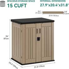 YITAHOME Outdoor Storage Cabinet With 2 Shelves, Waterproof Resin Horizontal Tool Shed, Lockable 15 Cu Ft Storage Shed For Patio, Garden, Yard, Brown - Màu B - Xem 8