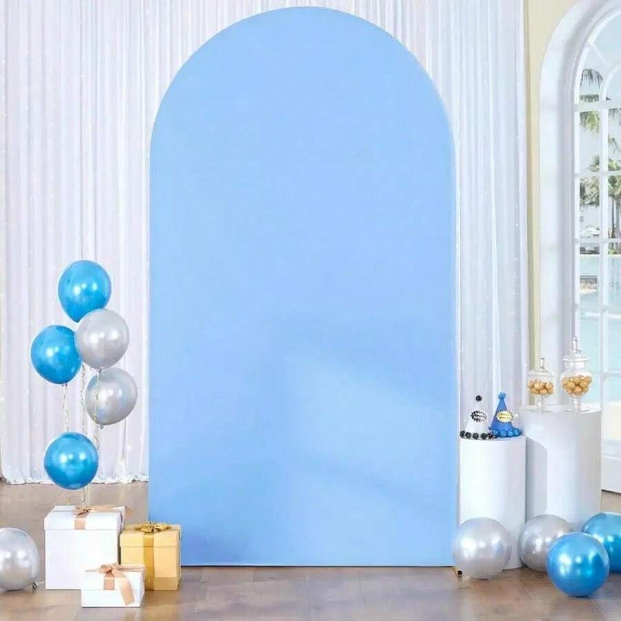 1pc Light Blue Wedding Arch Backdrop Cover - U-Shaped Elastic Semi-Circle Arch Cover, Solid Color Double-Sided Arch Stand Elastic Fiber Stretch Fabric Cover, Suitable For Birthday Party Ceremony Decoration, Wedding, Party Decor. (Arch Not Included, Fabric Background Only)
