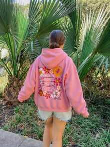 Sleeves, Threadedcasual 2D Printed Women's Hooded Sweatshirt - 粉色 - 查看 3