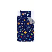 Reversible Single Duvet Cover Set With Pillowcase Blue - Junior - View 6