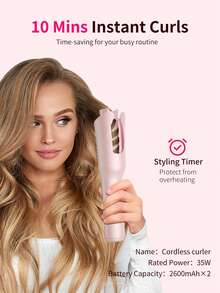 可充电无绳便携式自动卷发器自动旋转陶瓷棒卷发器美发工具 USB 防烫伤且易于卷发，便携式旅行卷发器，可充电无线卷发器 32 毫米/1.2 英寸， - 彩色 - 查看 8