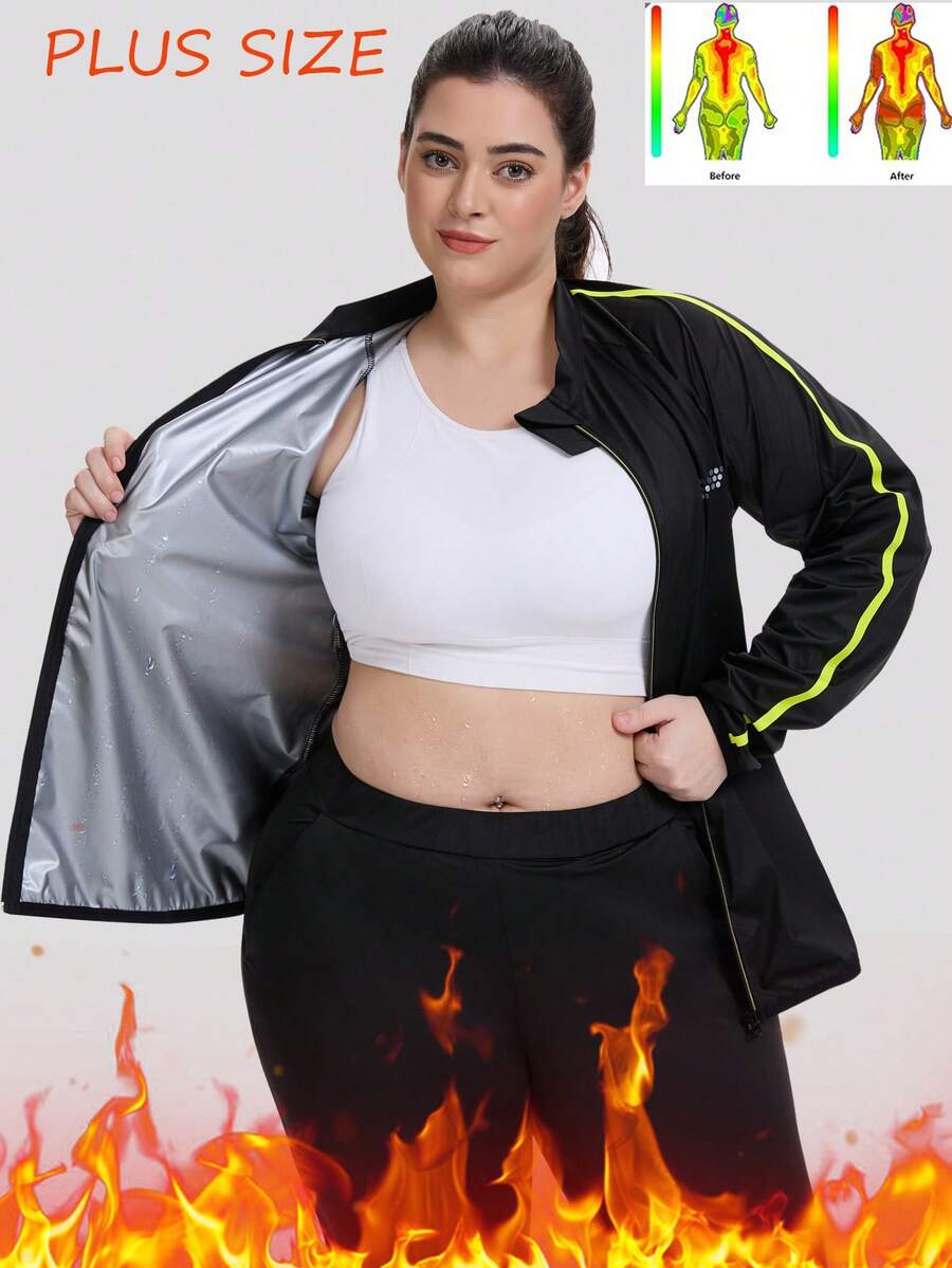 1PC Plus Size Women Sauna Jacket Zipper Long Sleeve Slimming Sweat Sauna Suit