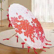 Handmade Oiled Parasol Bamboo Silk Umbrella Chinese Japanese Art Classical Dance Umbrella Plum Blossom For Wedding Parties Photography Costumes Cosplay Decoration - 珊瑚紅 - 查看 3
