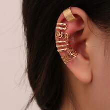 5pcs Women's Leaf Shaped Non Pierced Fake Ear Cuff Earrings Gold Jewelry Set