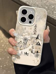 1pc Winter Snowflake & Snowhouse Christmas Pattern Waterproof Anti-Drop Anti-Slip Soft Textured Phone Case, Compatible With Apple, Phones,International Version, Not The Domestic Version - Multicolor - View 5