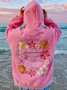 Sleeves, Threadedcasual 2D Printed Women's Hooded Sweatshirt - 粉色 - 查看 4