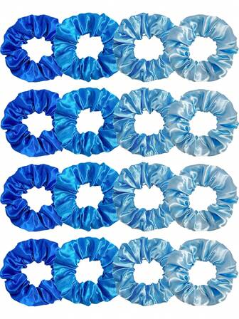 Set de 16 scrunchies de satén de unicolor azul degradado para mujeres, sujetadores de cabello, lazos de cabello para coleta