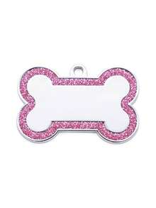 1pc Customized Text Pet Tag, Zinc Alloy Dog Anti-Lost ID Tag With Glitter Pink Circle, Customized Bone Shaped Dog Tag - Engraved For Pet Identification, Essential For Holidays/Parties