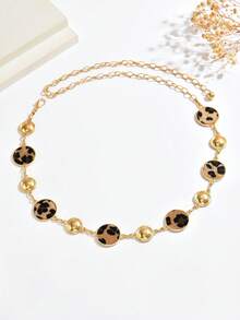 1pc Fashionable Sexy Leopard Print Geometric Disc Shaped Adjustable Body Chain, Unique Creative Design For Women Suitable For Daily, Vacation, Party Wear - Gold - View 6