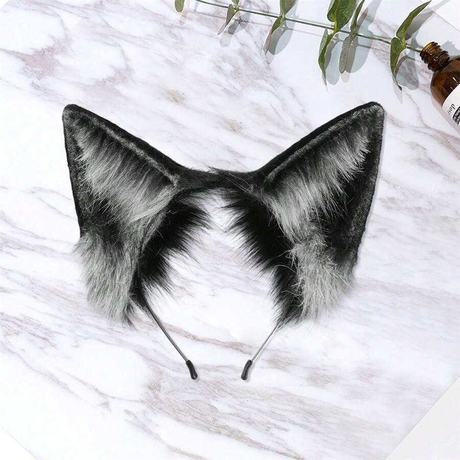Fox Ears Headband Furry Animal Ears Cosplay Hairhoop Halloween Costume Accessories For Adults - màu đen - Xem 1