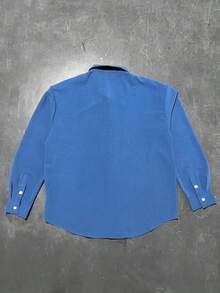 Camicia casual ampia da uomo con colletto alla coreana, manica lunga, colore blu, traspirante e versatile per primavera/autunno, adatta per uso quotidiano, tempo libero, regali per vacanze