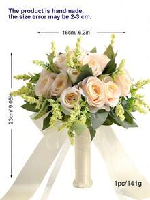 1pc New Artificial Champagne Rose Flower Bouquet, Suitable For Bridesmaids, Brides, Photography Props, Party Decorations - Champagne - View 6