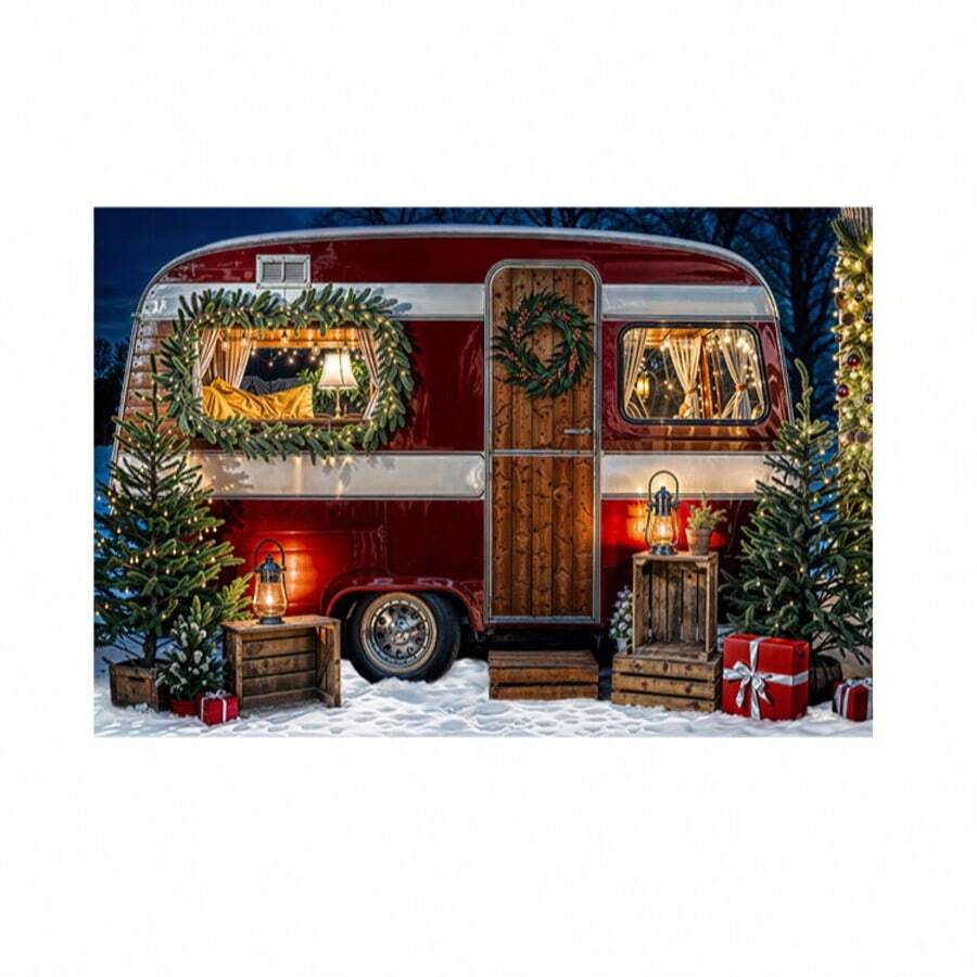 Horizontal Photographic Background For Photo Shoots Sublimated Fabric 3D Fireplace Garland Realistic Christmas Scene 2.20x1.50cm - FF-3263 - 查看 1
