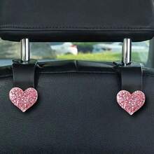 2 件闪亮水钻心形汽车挂钩，用于挂钱包和包包，多功能头枕挂钩，用于整理车内物品，时尚收纳，用于存放背包、雨伞和购物袋，炫目的粉色、红色、银色和蓝色汽车装饰配件，出行便利与时尚的必备单品 - 彩色 - 查看 9