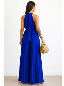 Pleated Jumpsuit Perfect For Parties And Weddings - 寶藍色 - 查看 2