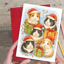 1pc Charming "Christmas Guinea Pigs" Card, Cute Festive Rodent Design, Paper Craft, Ideal For Gifting To Family & Guinea Pig Enthusiasts, Quirky Xmas Keepsake, Envelope Included - Multicolor - View 3