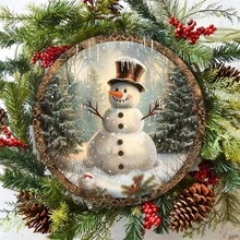 1pc Vintage Snowman Round Sign, Holiday Christmas Wall Decor With Charming Snowman And Winter Scene, Suitable For Home, Cafe, Apartment, Restaurant Or Holiday Gift, Great For Room Decoration