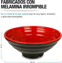 Vajilla de Melamina Japonesa (4 personas).Incluye: plato hondo de 1.2 litros, palillos reutilizables, salsera y cucharas (16 piezas), adecuado para platos chinos, asiáticos y ramen, irrompible y duradero. - 1 - Ver 6