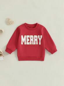 Mommy And Me Christmas Sweatshirt Cute Merry Embroidery Long Sleeve Crewneck Pullover Top Mother Baby Matching Clothes