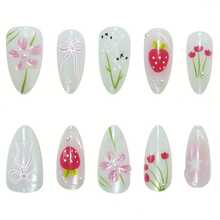 Handmade Bunny Nail Set, Three-Dimensional Flowers And Cute Strawberry Design, Ultra-Thin And Residue-Free, Sweet And Glossy For A Chic Look - Cute Strawberry - View 6