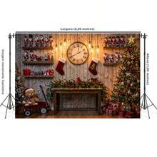 Horizontal Photographic Background For Photo Shoots Sublimated Fabric 3D Fireplace Garland Realistic Christmas Scene 2.20x1.50cm - FF-3266 - 查看 2