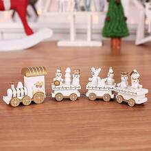 Tren de Navidad de Madera con Figura de Reno Soldado de Mueco de Nieve, Adorno de Tren de rbol de Navidad Pintado para Festivales de Navidad, Fiestas Navideas, DecoracinBlanco - Blanco - Ver 4