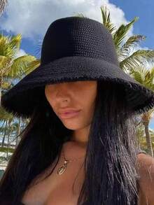 1 件女士春夏草帽，大帽檐沙滩防晒帽，适合度假和户外