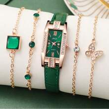 5pcs/Set Elegant Green Strap Quartz Watches With Rhinestones For Women, Suitable For Holidays, Birthdays, Gifts For Loved Ones - Multicolor - View 7