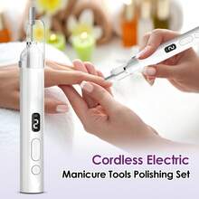 Cordless Electric Nail Drill With UV Lamp USB Rechargeable Manicure Pedicure Set With 6 Grinding Heads LED Lighted Electric Nail Polishing Machine Kit Nail Grinder Polisher Drill Bits For Epoxy Resin Gel Nails Curing Polishing Drilling Battery Capacity 180mAH - 白色 - 查看 4
