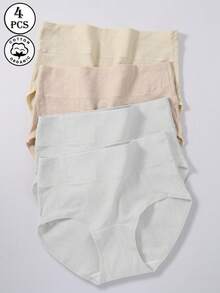 HANQIYA 4pcs Women's Underwear, Skin-Friendly, Comfortable, Elegant, Minimalist Solid Color & Striped Design, Extended Crotch - Multicolor - View 14