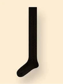 1 Pair Of Women's Knee-High Socks, Knitted Striped Warm Socks