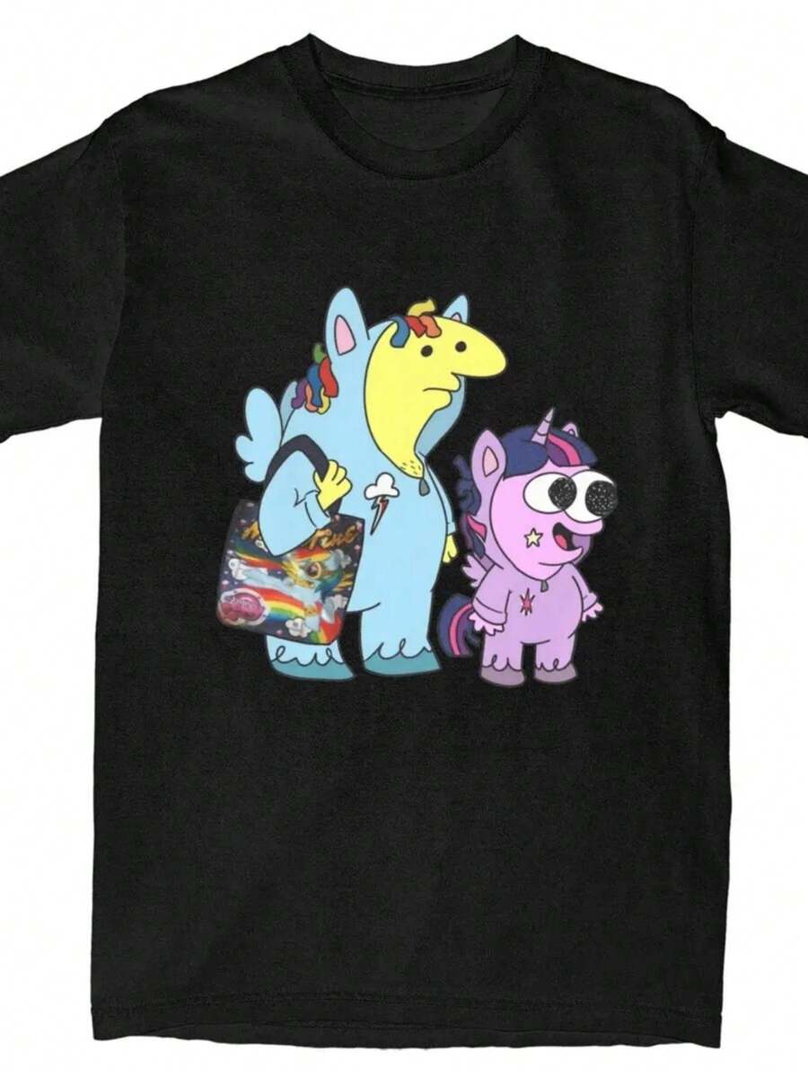 Smiling Friends Is Magic T Shirt Men's TV Show Cotton T-Shirts Beach Breathable Ing Tee Shirt Casual Oversized Clothing - 黑色5 - 查看 1