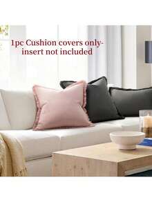 1pc Pillow Covers Throw Pillow Covers With Fringe Chic Decorative Pillows Square Cushion Covers For Sofa Couch Bed Living Room Farmhouse Boho Decor - Dusty Pink - View 3