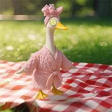 Lady Porch Goose Outfit Cute Bathrobe With Cucumber Eye Covers Hat For Lawn Goose Statue, Patio Decoration - Pink - View 6