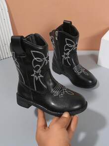 Botas bordadas lindas y de moda para niñas, botas occidentales bordadas simples para niñas para la vuelta al colegio y la vida en el campus