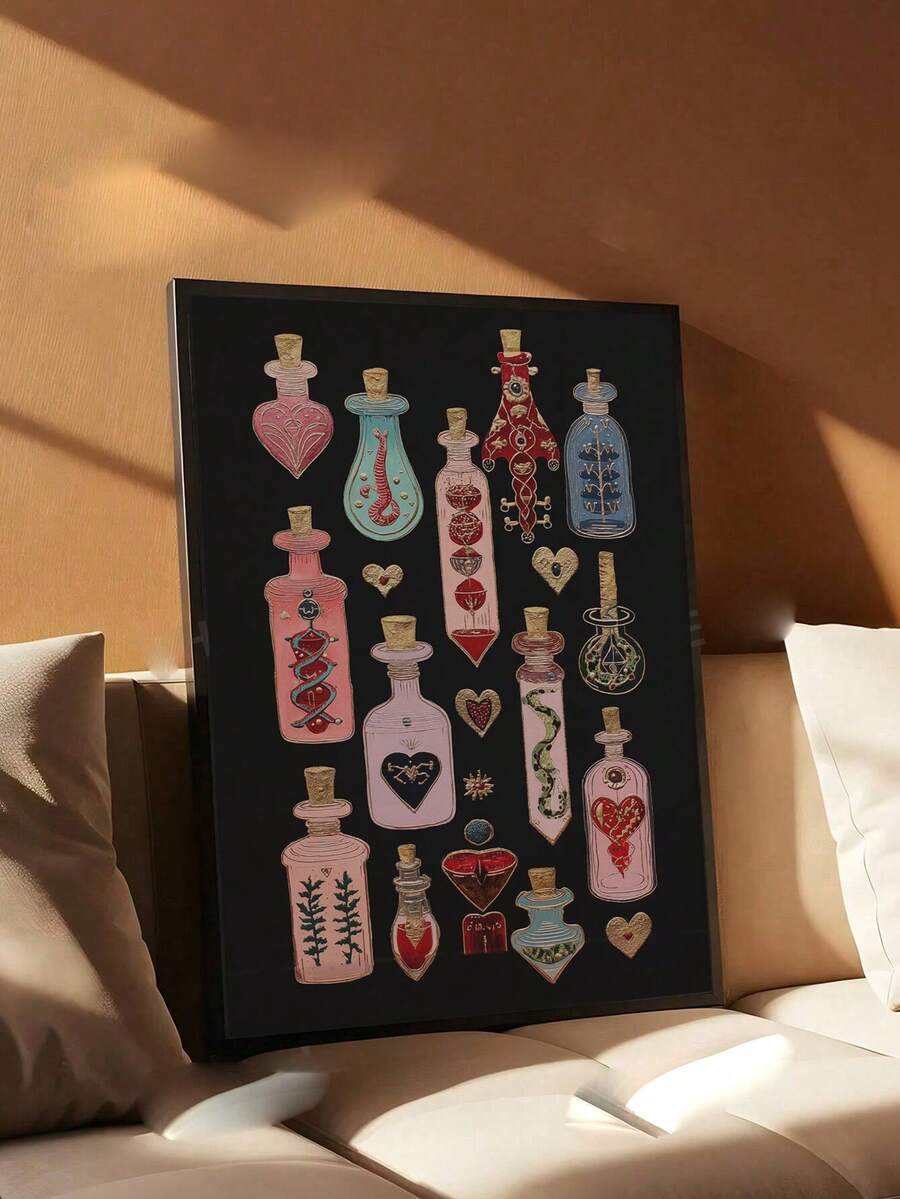 1pc Witchy Potion Bottle Wall Art Esoteric Occult Poster Gothic Dark Academia Decor Surreal Canvas Print Pink Magic Art Alternative Maximalist Painting Picture Home Decor, Mystical Moon Goddess Wall Art Poster Occult Celestial Crow Decor Surreal Canvas Print Preppy Pink Aesthetic Folk Magic Wall Art