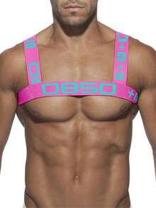 Fashion Men Sexy Shoulder Straps Chest Bondage Elastic Band Harness Muscle Halter Belt Men Bodysuite Clubwear Club Party Costume And Men's Bikini - 玫紅色 - 查看 9