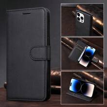 Magnetic Flip Cover PU Leather Wallet Phone Case With 3 Card Slots, Photo Frame And Cash Pocket, Suitable For IPhone 17 16 15 14 13 12 11 Pro Pro Max Plus Mini XR XS X XS MAX, Solid Color With Wrist Strap