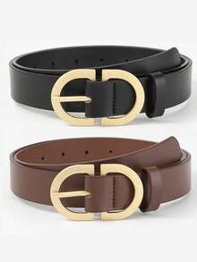 2 chiếc khóa chữ D đôi màu vàng thời trang trang trí đa năng thích hợp sử dụng hàng ngày cho thắt lưng nữ mùa hè, mùa thu, mùa đông, Halloween - Nâu sẫm - Xem 6