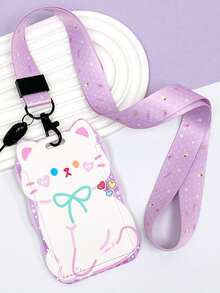 1 pieza Estuche para tarjetas con diseño de gato de ABS, Estuche protector anti-pérdida para tarjeta de identificación de estudiante, Bolsa para tarjeta con cordón - Multicolor - Ver 12